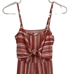 No Boundaries, Red and White Jumpsuit with open back, XSmall